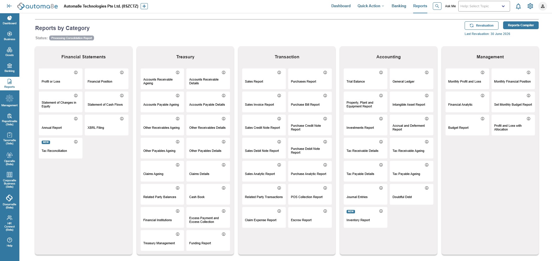 Management reporting screen